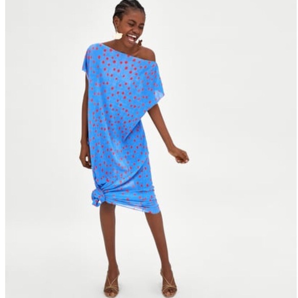 zara pleated polka dot dress